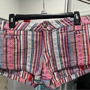Others Follow Multicolor Striped Women’s Boho Woven Shorts - Pink, Teal & Purple